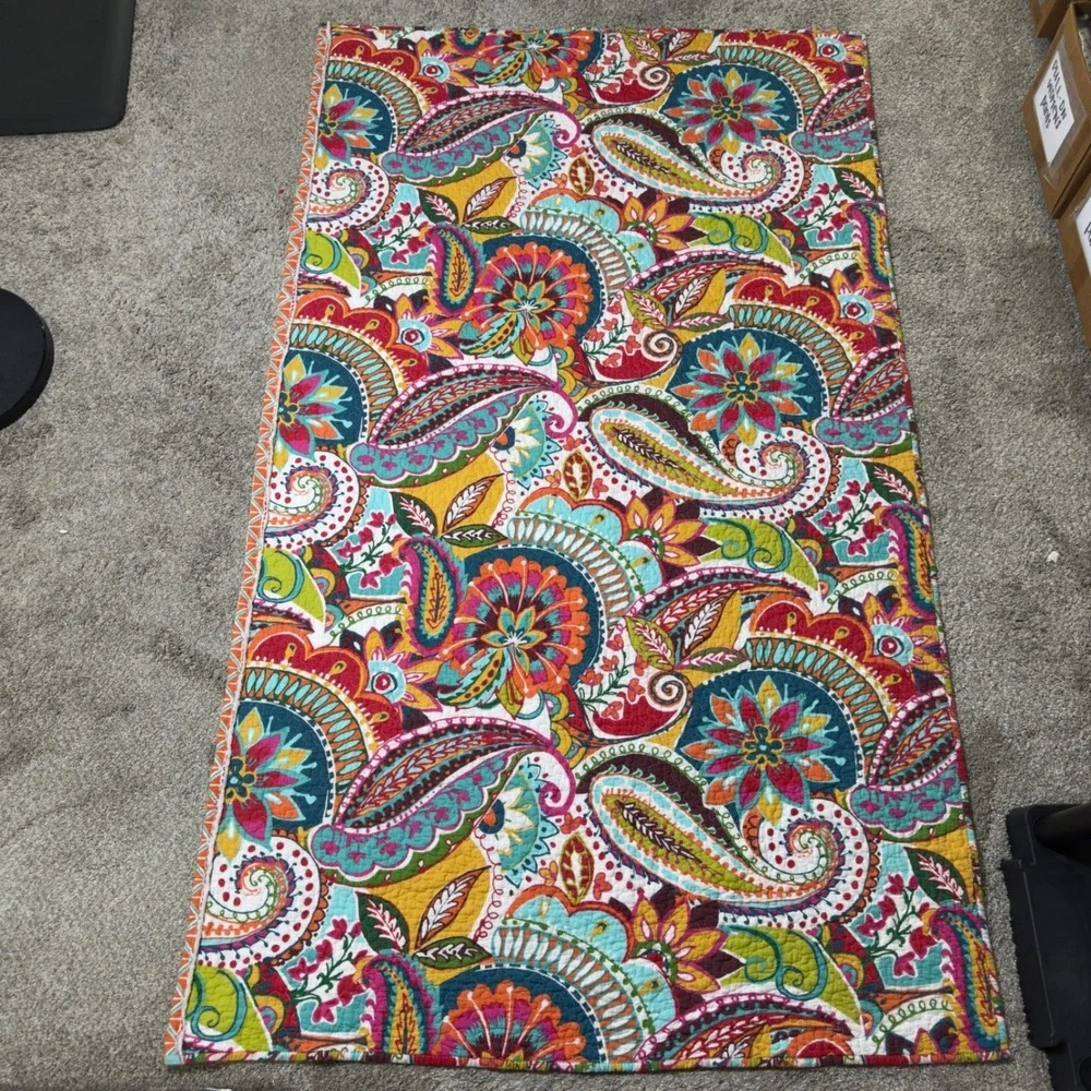 Cotton Reversible Quilt Throw Blanket 41x72 Multicolor Paisley Floral Artsy‎